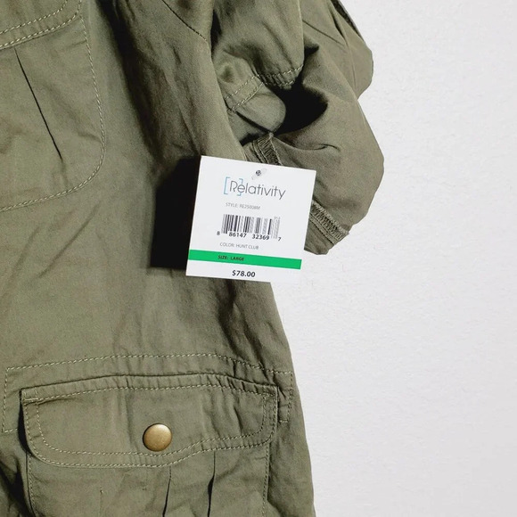 Relativity Womens Olive Green Drawstring Jacket Pockets roll tab sleeves Large - Picture 3 of 7